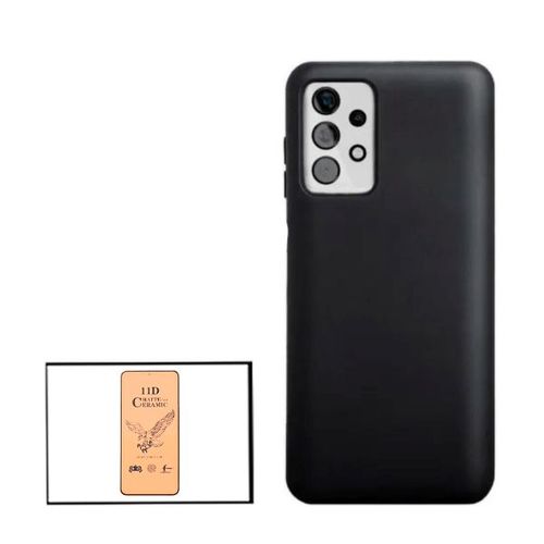 Kit Film De Verre Trempé Ceramicglass Full Cover + Coque Silicone Liquide Pour Samsung Galaxy A52s 5g