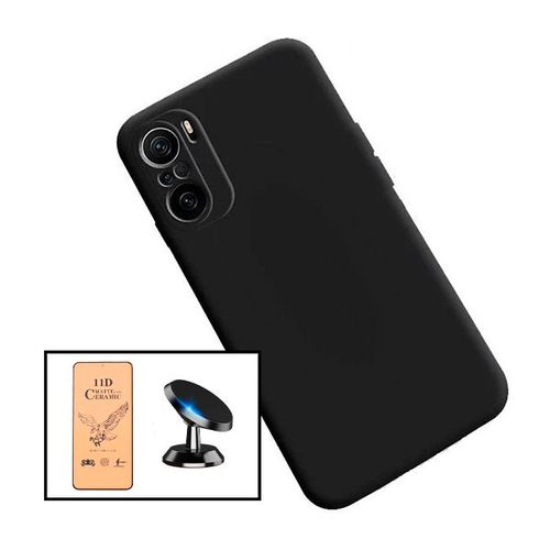 Kit Film De Verre Trempé Ceramicglass Full Cover + Coque Silicone Liquide + Support Magnétique De Voiture Pour Xiaomi Redmi Note 10