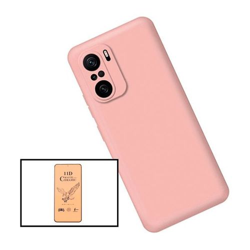 Kit Film De Verre Trempé Ceramicglass Full Cover + Coque Silicone Liquide Pour Xiaomi Redmi Note 10 - Rose