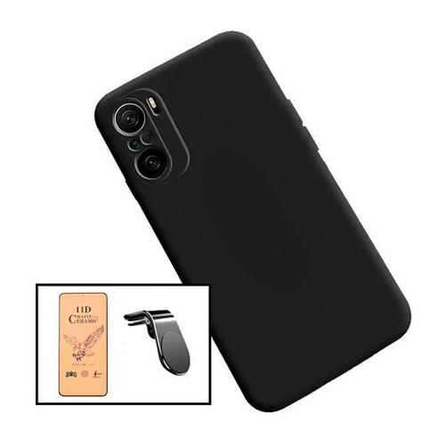 Kit Film De Verre Trempé Ceramicglass Full Cover + Coque Silicone Liquide + Support Magnétique L Conduite En Toute Sécurité Pour Xiaomi Redmi Note 10