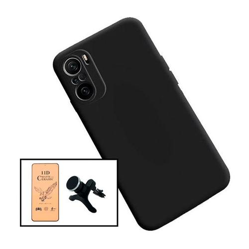 Kit Film De Verre Trempé Ceramicglass Full Cover + Coque Silicone Liquide + Support Magnétique De Voiture Renforcé Pour Xiaomi Redmi Note 10