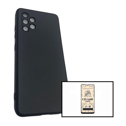 Kit Film De Verre Trempé Ceramicglass Full Cover + Coque Silicone Liquide Pour Samsung Galaxy A32 4g