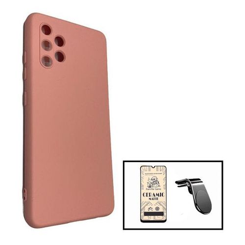 Kit Film De Verre Trempé Ceramicglass Full Cover + Coque Silicone Liquide + Support Magnétique L Conduite En Toute Sécurité Pour Samsung Galaxy A32 4g - Rose