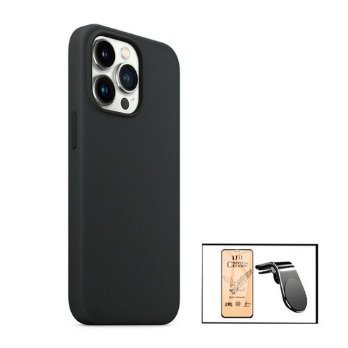 Kit Film De Verre Trempé Ceramicglass Full Cover + Coque Silicone Liquide + Support Magnétique L Conduite En Toute Sécurité Pour Iphone 13