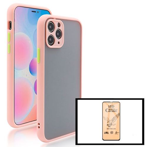 Kit Coque Antichoc Avec Caméra Protection + Film De Verre Trempé Ceramicglass Full Cover Pour Iphone 13 Pro - Rose