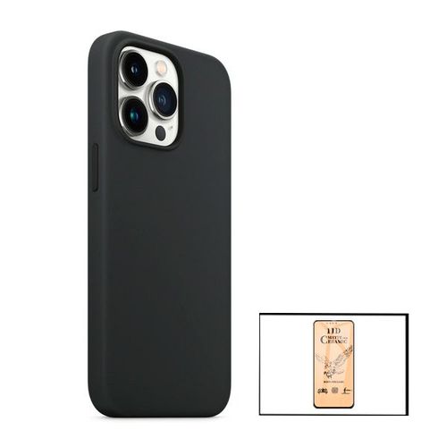 Kit Film De Verre Trempé Ceramicglass Full Cover + Coque Silicone Liquide Pour Iphone 13