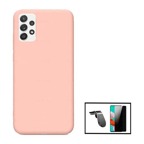 Kit Film Verre Trempé Anti-Spy + Coque Silicone Liquide + Support Magnétique L Conduite En Toute Sécurité Pour Samsung Galaxy A52 5g - Rose