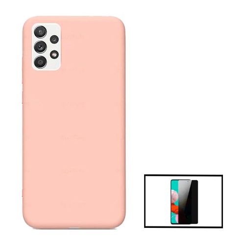 Kit Film Verre Trempé Anti-Spy + Coque Silicone Liquide Pour Samsung Galaxy A52 5g - Rose