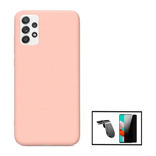 Kit Film Verre Trempé Anti-Spy + Coque Silicone Liquide + Support Magnétique L Conduite En Toute Sécurité Pour Samsung Galaxy A52s 5g - Rose