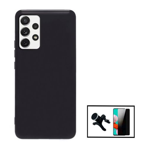 Kit Film Verre Trempé Anti-Spy + Coque Silicone Liquide + Support Magnétique Renforcé De Voiture Pour Samsung Galaxy A52s 5g - Noir
