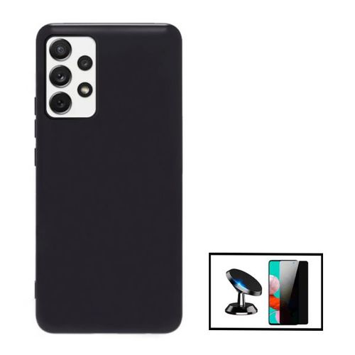 Kit Film Verre Trempé Anti-Spy + Coque Silicone Liquide + Support Magnétique De Voiture Pour Samsung Galaxy A52s 5g - Noir