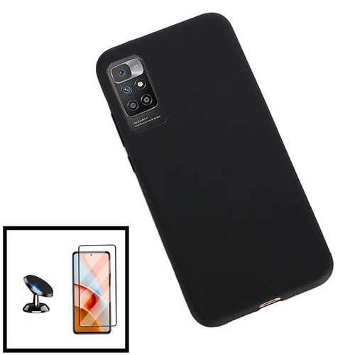 Kit Film De Verre Trempé 5d Full Cover + Coque Silicone Liquide + Support Magnétique De Voiture Pour Xiaomi Redmi Note 11 4g