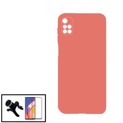 Kit Film De Verre Trempé 5d Full Cover + Coque Silicone Liquide + Support Magnétique De Voiture Renforcé Pour Xiaomi Redmi Note 11 4g - Rose
