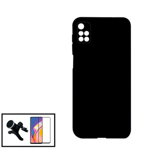 Kit Film De Verre Trempé 5d Full Cover + Coque Silicone Liquide + Support Magnétique De Voiture Renforcé Pour Xiaomi Redmi Note 11 4g - Noir