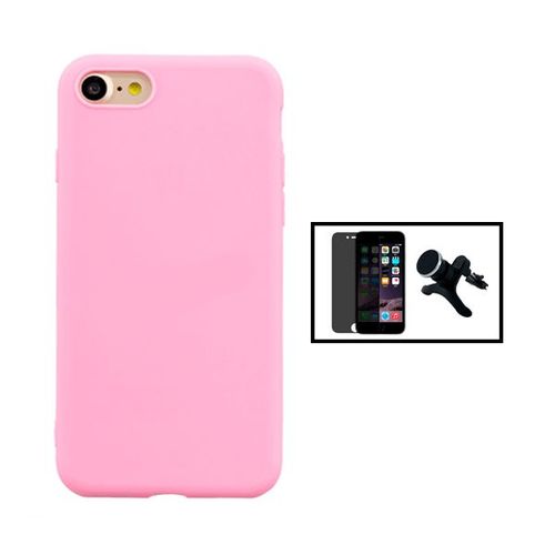 Kit Film Verre Trempé 5d Anti-Spy + Coque Silicone Liquide + Support Magnétique De Voiture Renforcé Pour Iphone Se 2022 - Rose