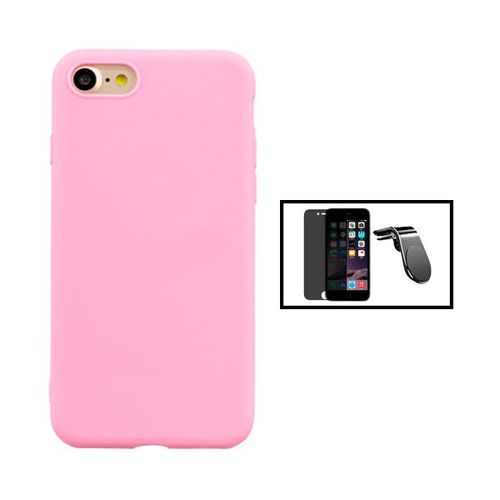 Kit Film Verre Trempé 5d Anti-Spy + Coque Silicone Liquide + Support Magnétique L Conduite En Toute Sécurité Pour Iphone Se 2022 - Rose