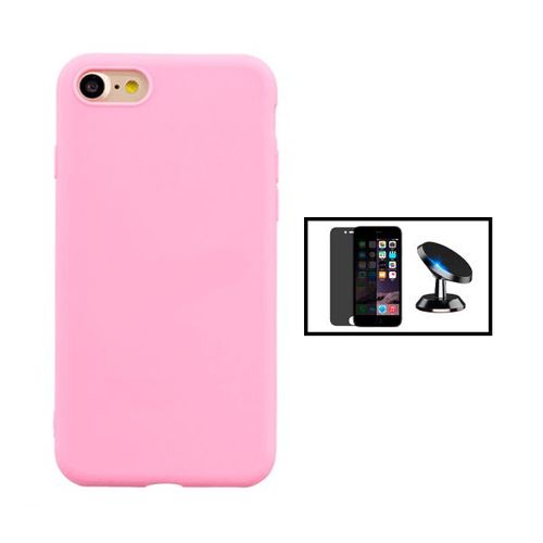Kit Film Verre Trempé 5d Anti-Spy + Coque Silicone Liquide + Support Magnétique De Voiture Pour Iphone Se 2022 - Rose
