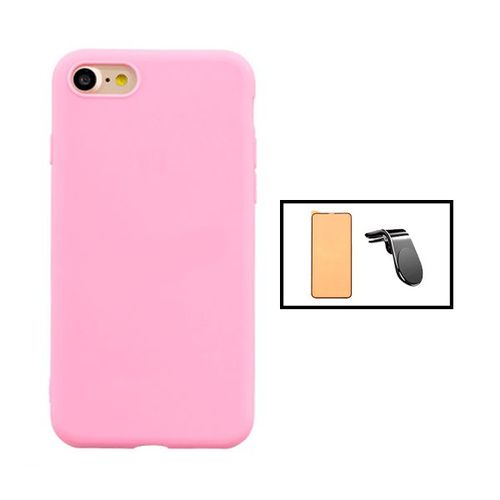 Kit Film De Verre Trempé Ceramicglass Full Cover + Coque Silicone Liquide + Support Magnétique L Conduite En Toute Sécurité Pour Iphone Se 2022 - Rose