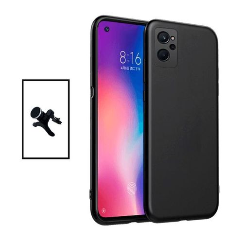 Kit Support Magnétique Renforcé De Voiture + Coque Silicone Liquide Pour Realme 9i - Noir