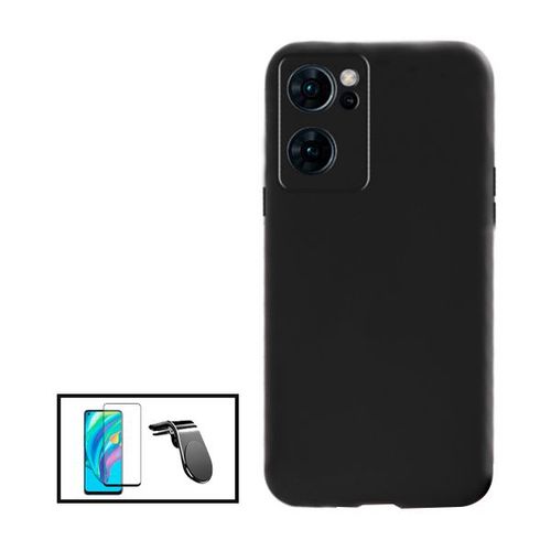Kit Film Verre Trempé 5d Full Cover + Coque Silicone Liquide + Support Magnétique L Safe Driving Voiture Pour Oppo Find X5 Lite - Noir
