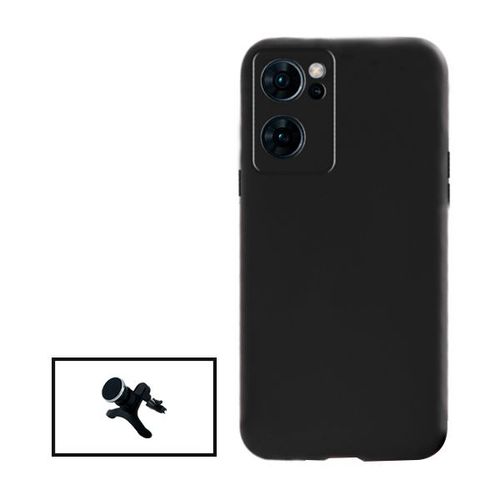 Kit Support Magnétique Renforcé De Voiture + Coque Silicone Liquide Pour Oppo Find X5 Lite - Noir