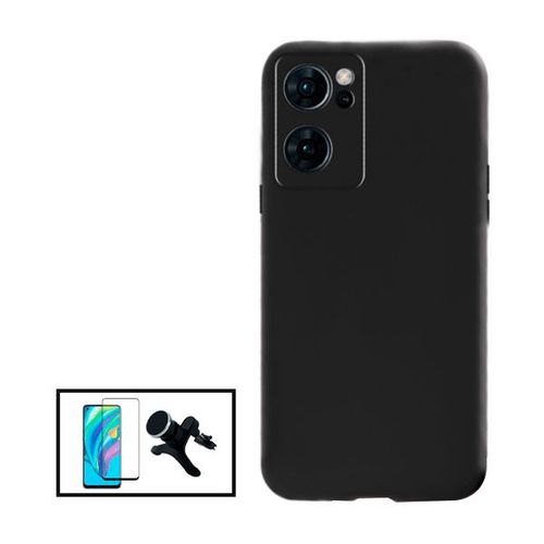 Kit Film Verre Trempé 5d Full Cover + Coque Silicone Liquide + Support Magnétique De Voiture Renforcé Pour Oppo Find X5 Lite - Noir