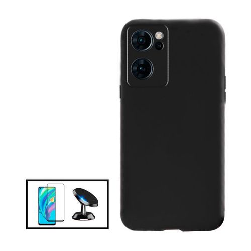 Kit Film Verre Trempé 5d Full Cover + Coque Silicone Liquide + Support Magnétique De Voiture Pour Oppo Find X5 Lite - Noir