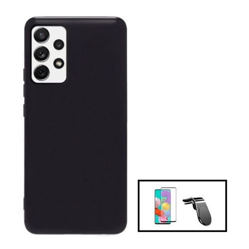 Kit Film Verre Trempé 5d Full Cover + Coque Silicone Liquide + Support Magnétique L Safe Driving Voiture Pour Samsung Galaxy A33 5g - Noir