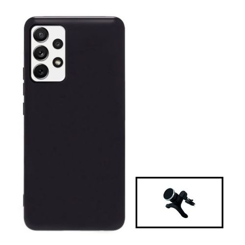 Kit Support Magnétique Renforcé De Voiture + Coque Silicone Liquide Pour Samsung Galaxy A23 - Noir