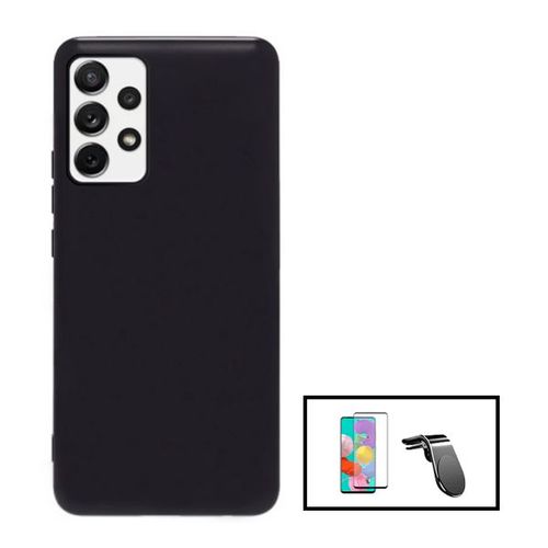 Kit Film Verre Trempé 5d Full Cover + Coque Silicone Liquide + Support Magnétique L Safe Driving Voiture Pour Samsung Galaxy A23 - Noir