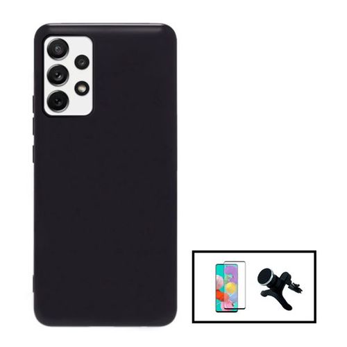 Kit Film Verre Trempé 5d Full Cover + Coque Silicone Liquide + Support Magnétique De Voiture Renforcé Pour Samsung Galaxy A23 - Noir