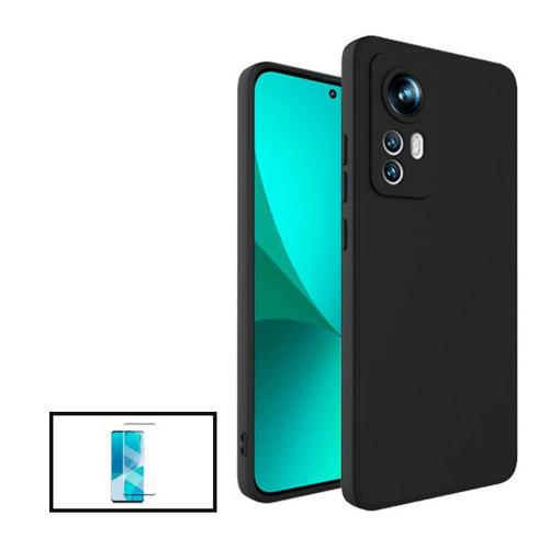 Kit Film Verre Trempé Curved + Coque Silicone Liquide Pour Xiaomi 12 Pro - Noir