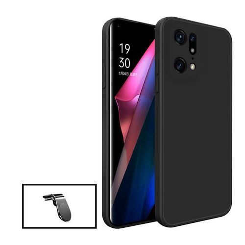 Kit Support Magnétique L Safe Driving Voiture + Coque Silicone Liquide Pour Oppo Find X5 - Noir