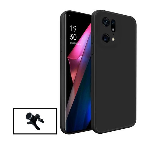 Kit Support Magnétique Renforcé De Voiture + Coque Silicone Liquide Pour Oppo Find X5 - Noir