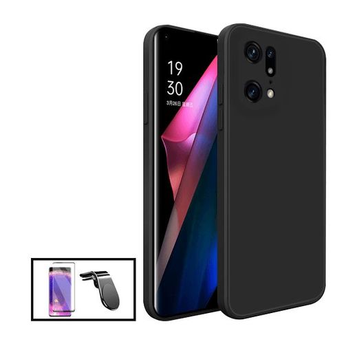 Kit Film Verre Trempé Curved + Coque Silicone Liquide + Support Magnétique L Safe Driving Voiture Pour Oppo Find X5 - Noir