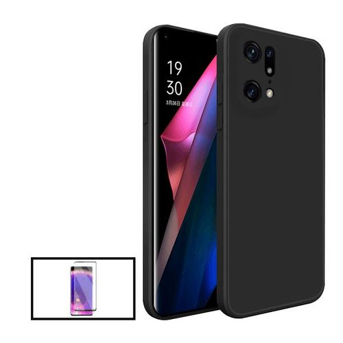 Kit Film Verre Trempé Curved + Coque Silicone Liquide Pour Oppo Find X5 - Noir