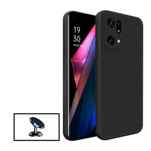 Kit Support Magnétique De Voiture + Coque Silicone Liquide Pour Oppo Find X5 Pro 5g - Noir