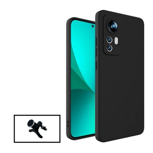 Kit Support Magnétique Renforcé De Voiture + Coque Silicone Liquide Pour Xiaomi 12 Pro - Noir