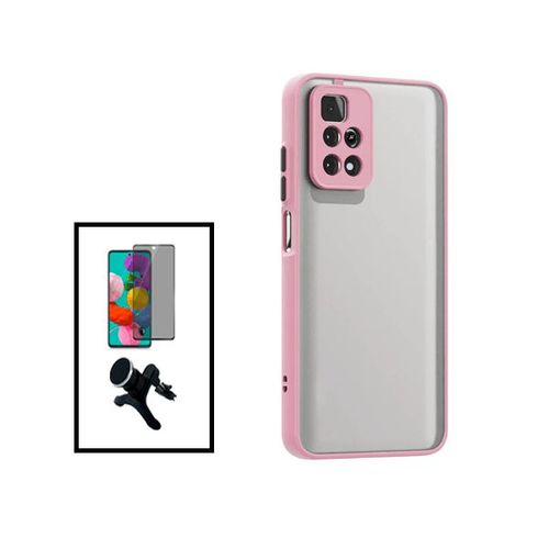 Kit Coque Anti Choque Caméra Protection + Verre Trempé 5d Anti-Spy + Support Magnétique Renforcé De Voiture Pour Xiaomi Poco X4 Pro 5g - Rose