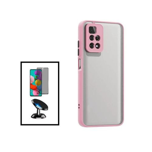 Kit Coque Anti Choque Caméra Protection + Verre Trempé 5d Anti-Spy + Support Magnétique De Voiture Pour Xiaomi Poco X4 Pro 5g - Rose