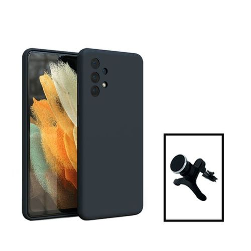 Kit Support Magnétique Renforcé De Voiture + Coque Silicone Liquide Pour Samsung Galaxy A13 - Noir