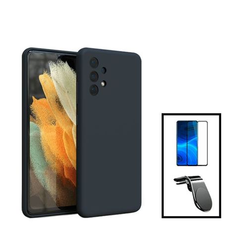Kit Film Verre Trempé 5d Full Cover + Coque Silicone Liquide + Support Magnétique L Safe Driving Voiture Pour Samsung Galaxy A13 - Noir