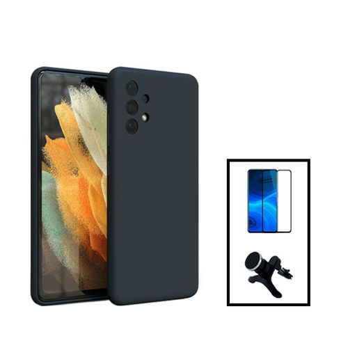 Kit Film Verre Trempé 5d Full Cover + Coque Silicone Liquide + Support Magnétique De Voiture Renforcé Pour Samsung Galaxy A13 - Noir