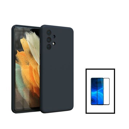 Kit Film Verre Trempé 5d Full Cover + Coque Silicone Liquide Pour Samsung Galaxy A13 - Noir