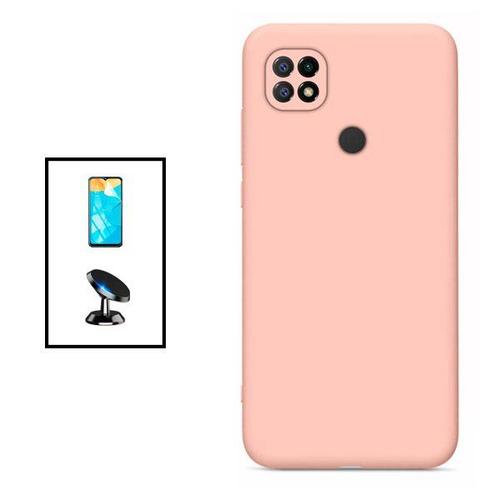 Kit Film Hydrogel Full Cover Avant + Coque Silicone Liquide + Support Magnétique De Voiture Pour Xiaomi Redmi 10c - Rose