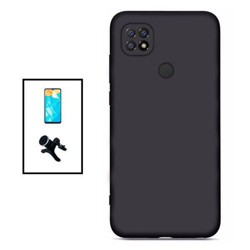 Kit Film Hydrogel Full Cover Avant + Coque Silicone Liquide + Support Magnétique De Voiture Renforcé Pour Xiaomi Redmi 10c - Noir