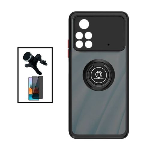 Kit Coque Anti Choque Caméra Protection + Verre Trempé 5d Anti-Spy + Support Magnétique Renforcé De Voiture Pour Xiaomi Poco X4 Pro 5g - Rose