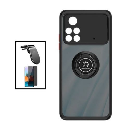 Kit Coque Anti Choque Caméra Protection + Verre Trempé 5d Anti-Spy + Support Magnétique L Safe Driving Voiture Pour Xiaomi Poco X4 Pro 5g - Rose