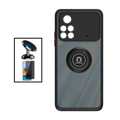 Kit Coque Anti Choque Caméra Protection + Verre Trempé 5d Anti-Spy + Support Magnétique De Voiture Pour Xiaomi Poco X4 Pro 5g - Rose