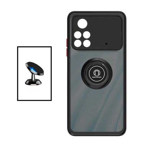 Kit Coque Anti Choque Caméra Protection + Support Magnétique De Voiture Pour Xiaomi Poco X4 Pro 5g - Noir